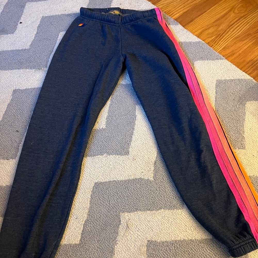 EUC XS Aviator Nation Neon 5 stripe sweat pants